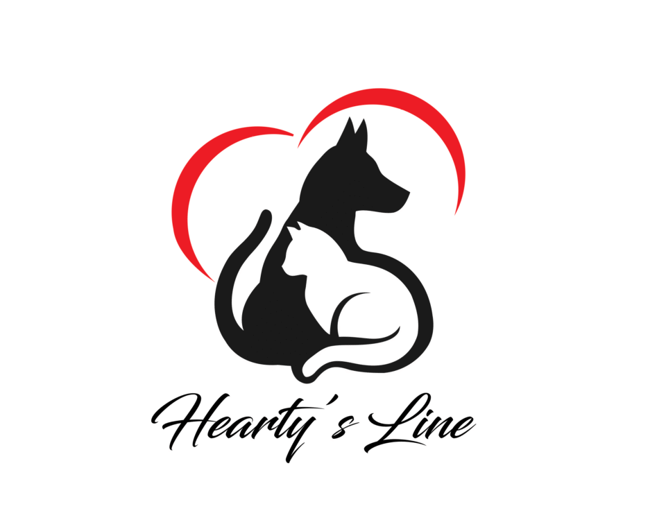 Minimalist veterinary logo featuring a black dog silhouette and white cat silhouette nestled together inside a red heart frame, designed by AHSANZ.